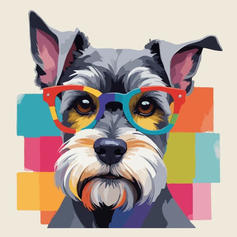 Chien Schnauzer miniature à lunettes colorées