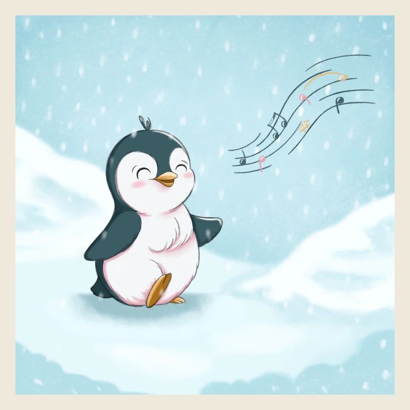 Cute penguin singing in the snow