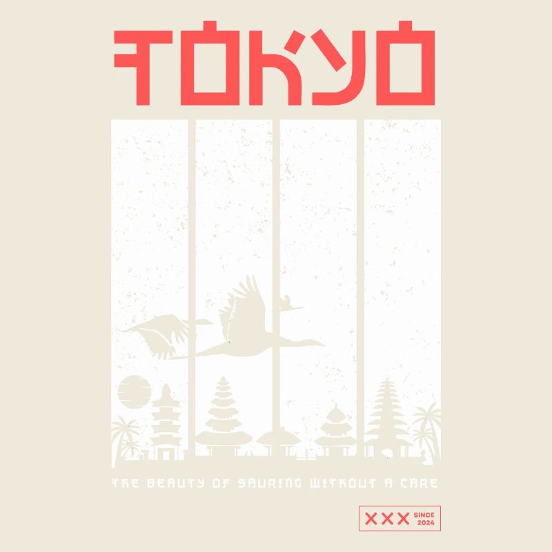 Tokyo – Japanische Landschaft mit Kranichen