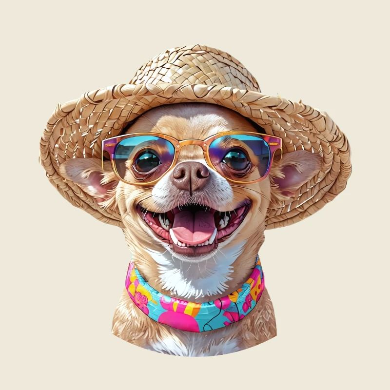 Chihuahua with straw hat & sunglasses