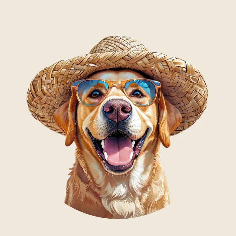 Labrador mit Strohhut & Sonnenbrille