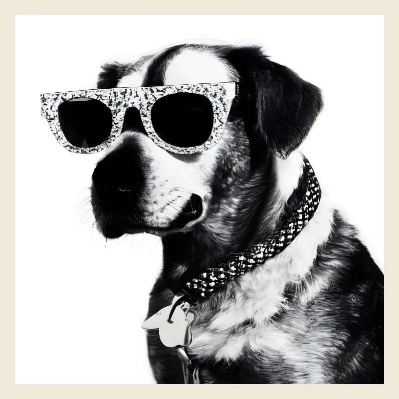 Chien noir et blanc avec des lunettes de soleil