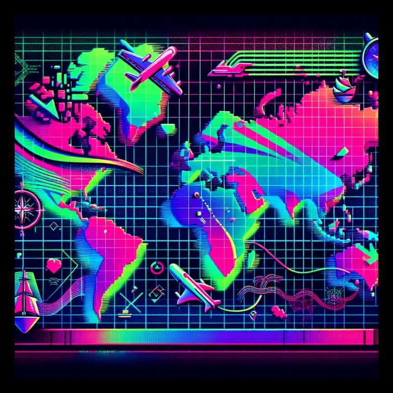 Neon World Map : Voyage et aventure