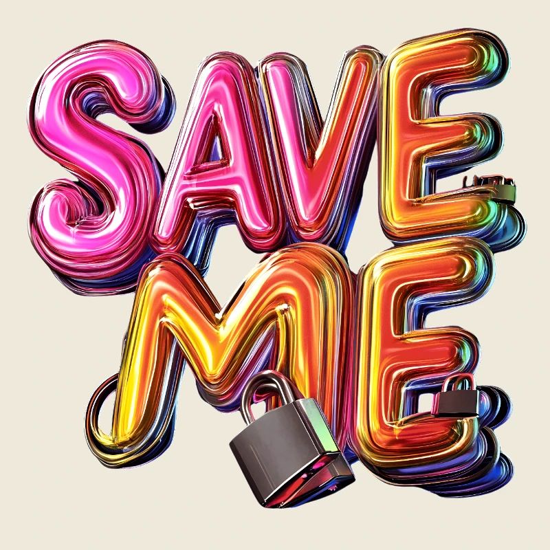 Stylischer 3D Schriftzug "SAVE ME" mit Schlössern