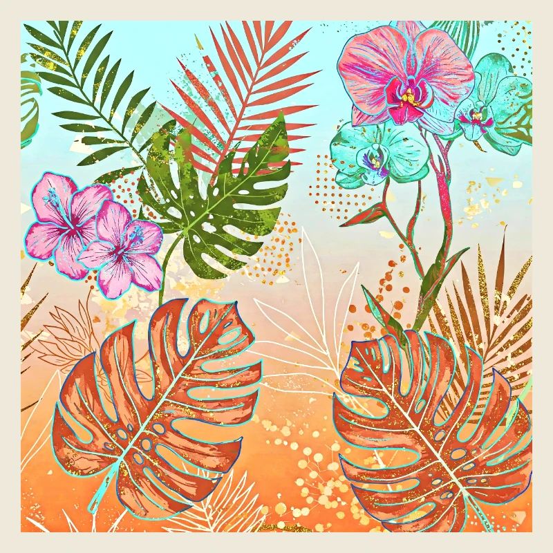 Monstera Tropical Flowers and Leaves Pattern