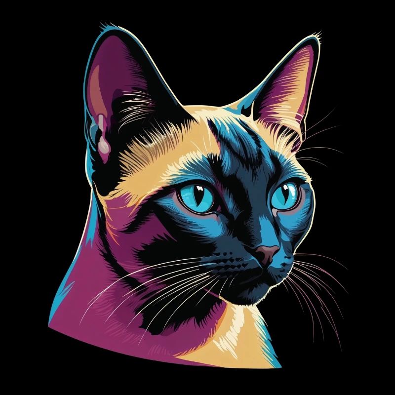 Vibrant Pop Art Siamese Cat - Modern Portrait