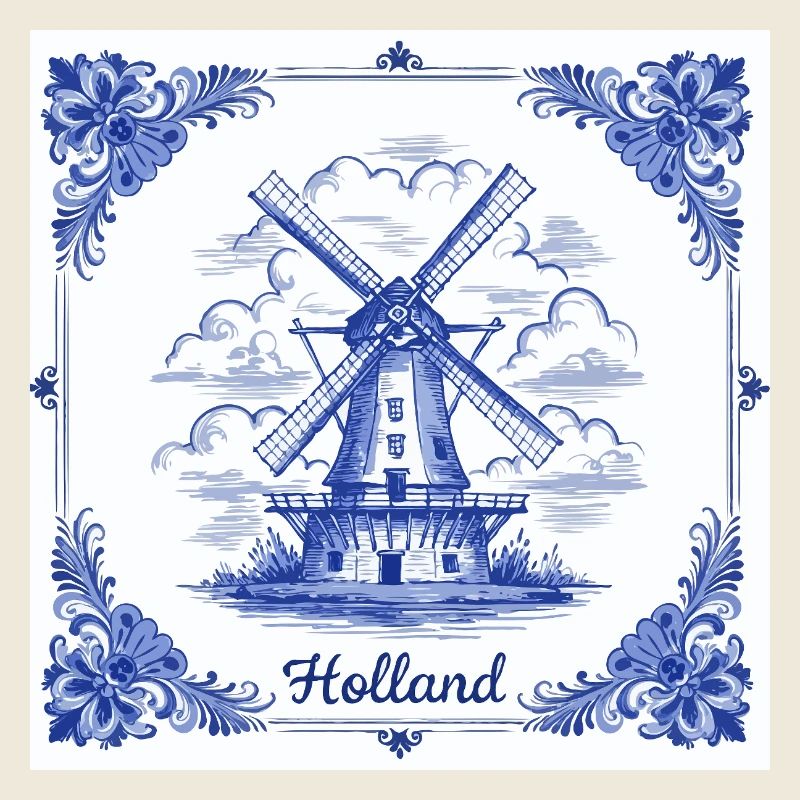 Tuile de moulin à vent bleu de Delft