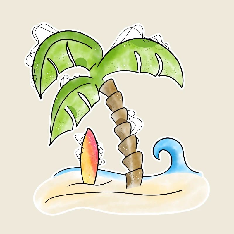 Surfbrett unter Palme