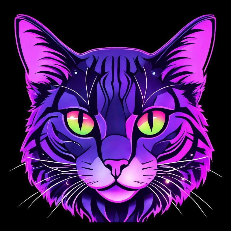 Portrait de chat aux couleurs néon