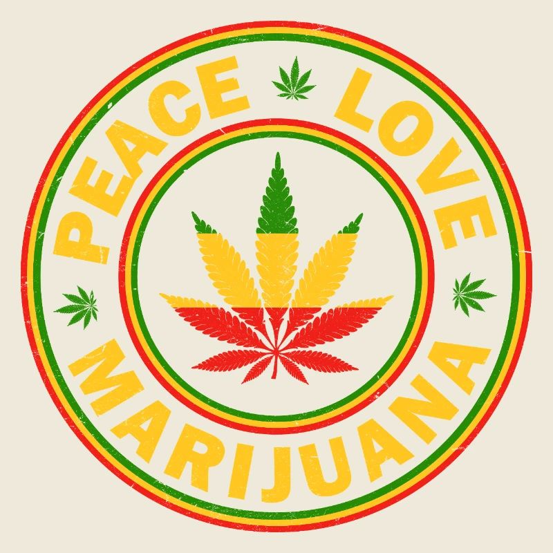 Peace Love Marijuana Rastafarian Emblem