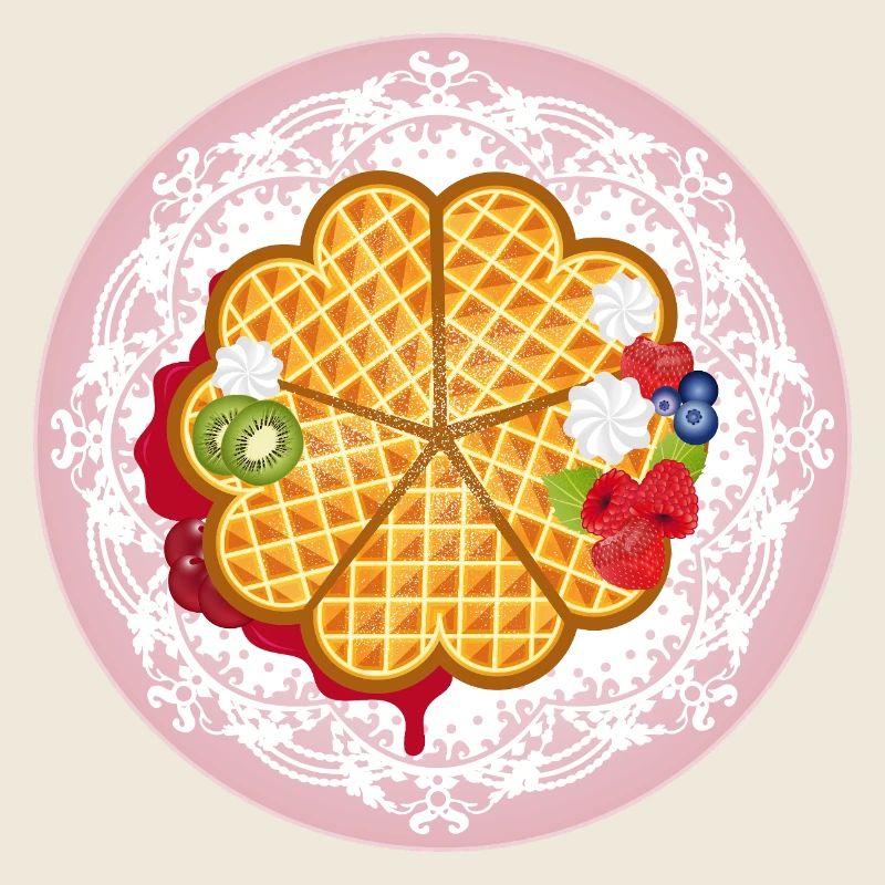 Golden waffles with fruit and cream motif