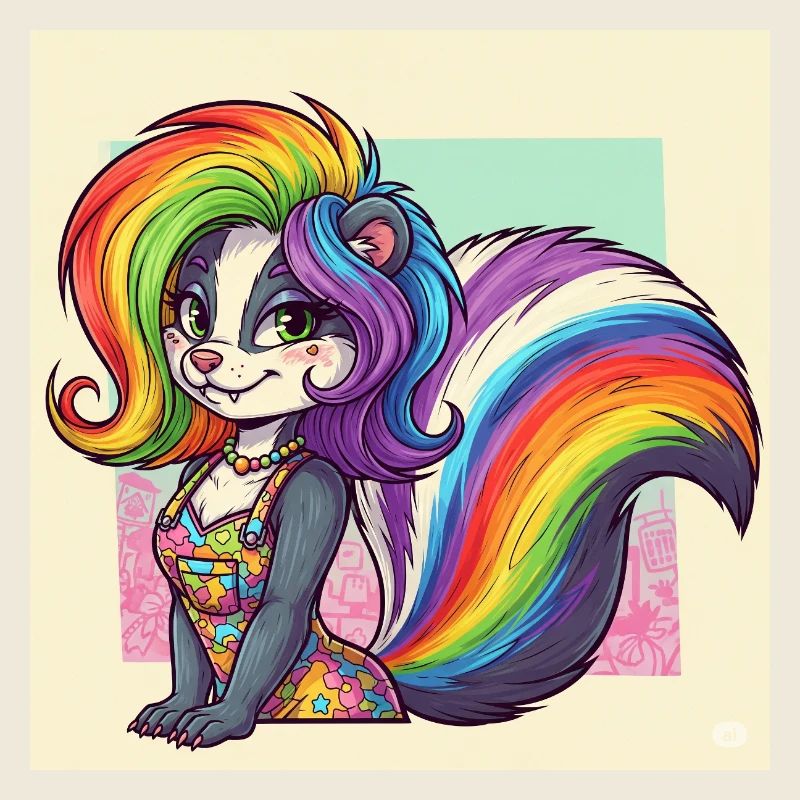 Regenbogenskunk im Kleid