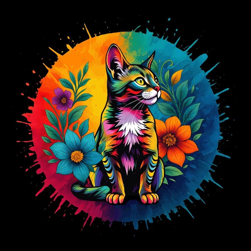 Chat décoratif coloré avec des fleurs