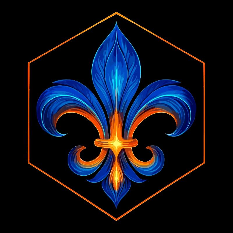 Fleur de Lys Flamme Éclat Bleu et Or