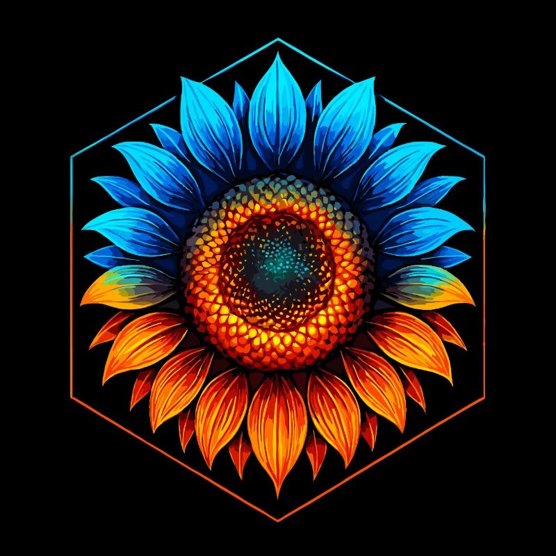 Sunflower blue and gold, vibrant orange