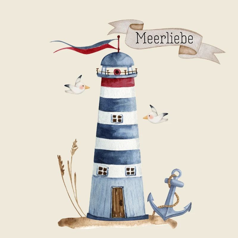 Lighthouse with sea creatures and banner