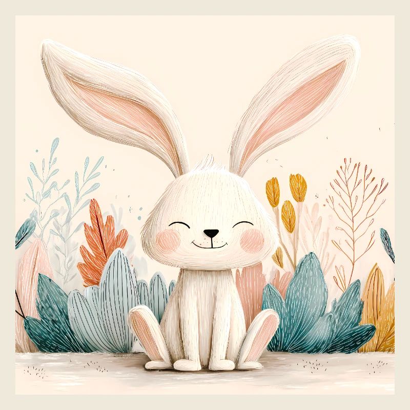 Lapin mignon avec végétation pastel