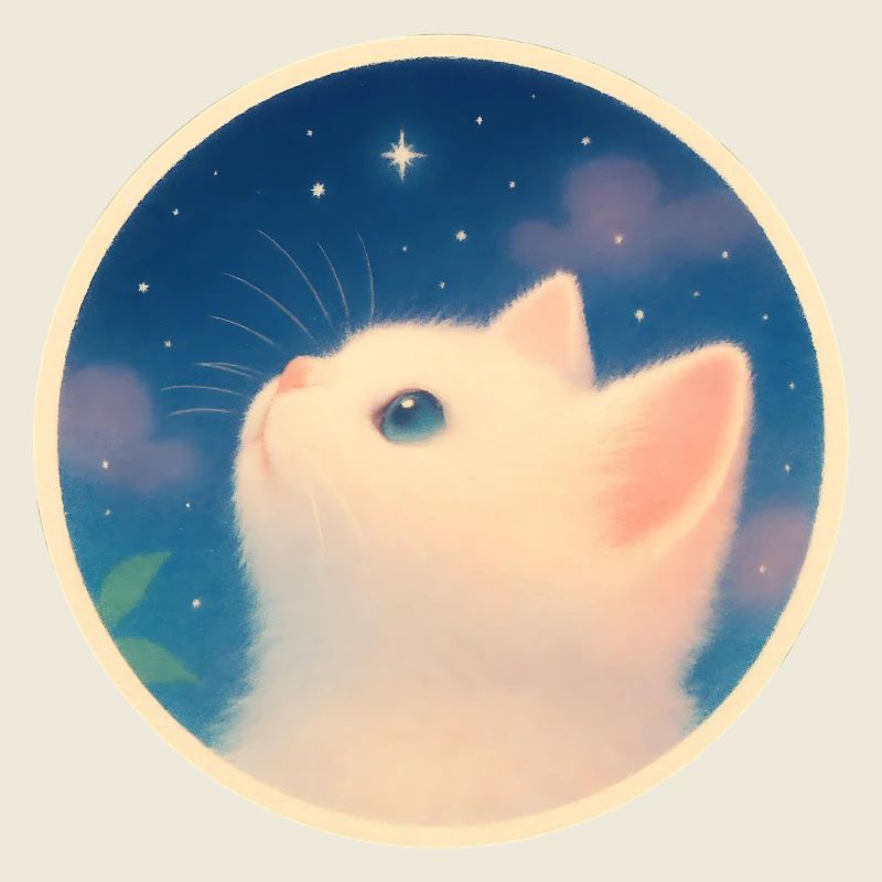 Dreamy kitten under a starry sky