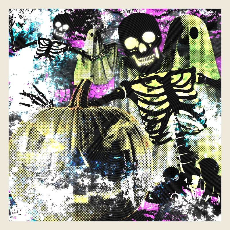 Haunted Pumpkin Skeletons in Neon Forest