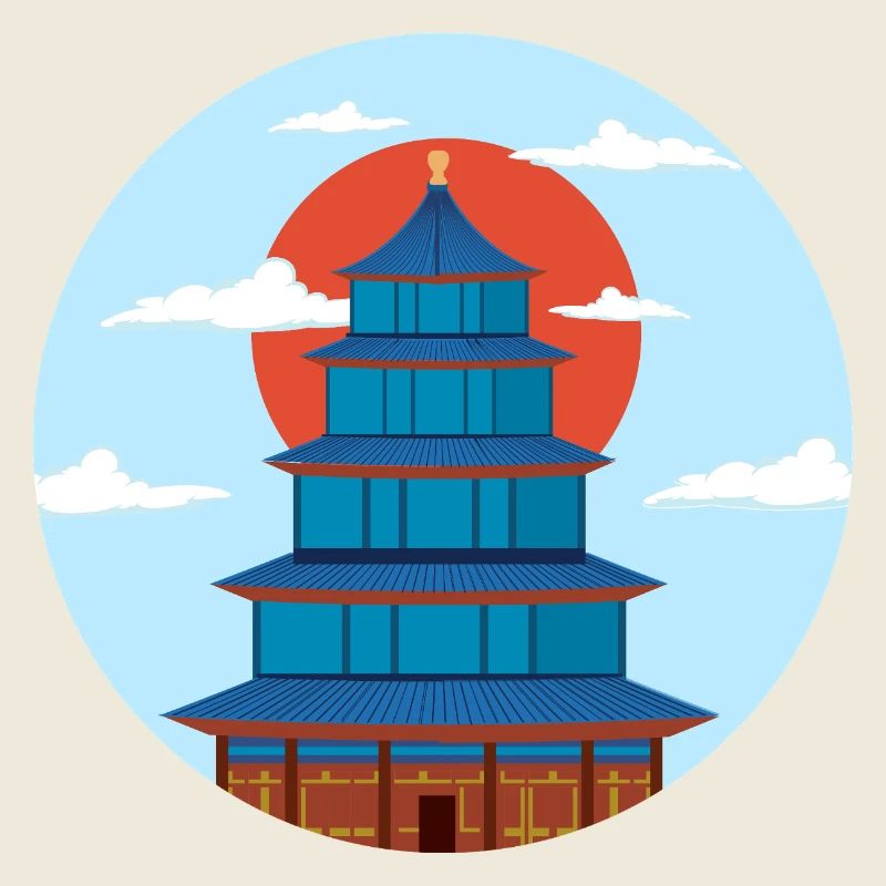 Traditionelle blaue und orangefarbene Pagode