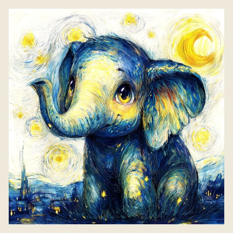 Süßer blauer Elefant im Van-Gogh-Stil