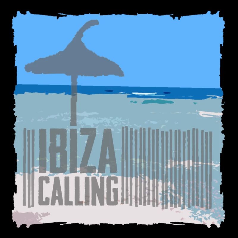 Ibiza Strandkulisse mit Sonnenschirm