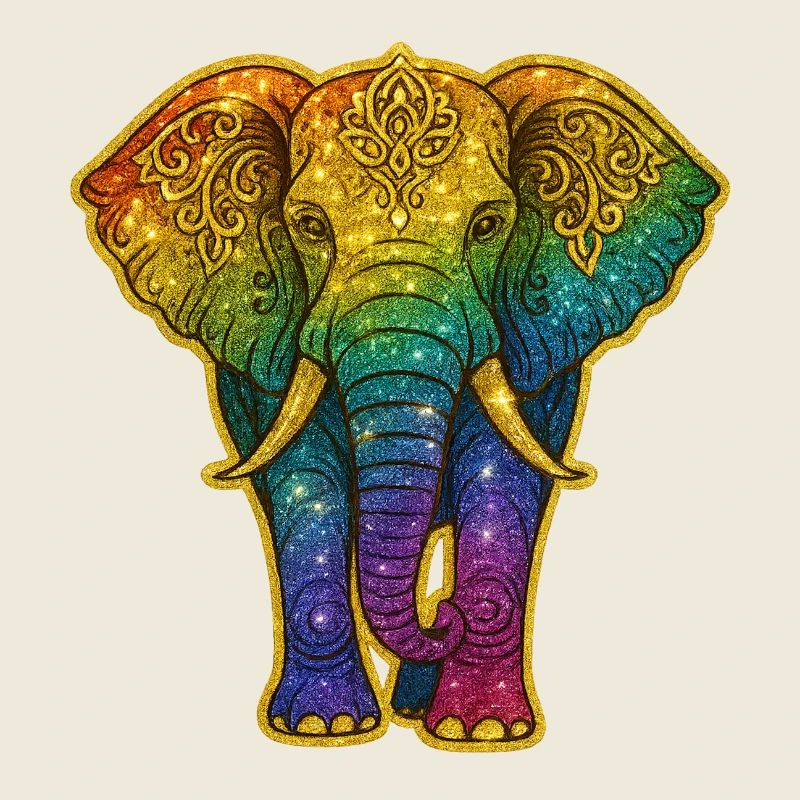 Regenbogen Elefant mit Goldmuster
