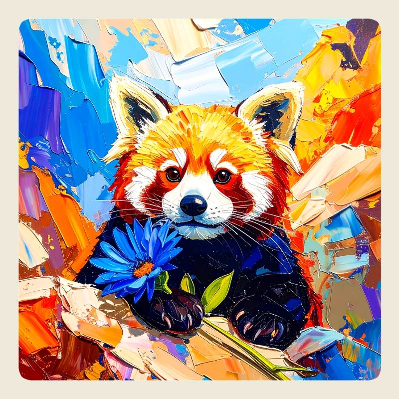 Red Panda Blue Flower
