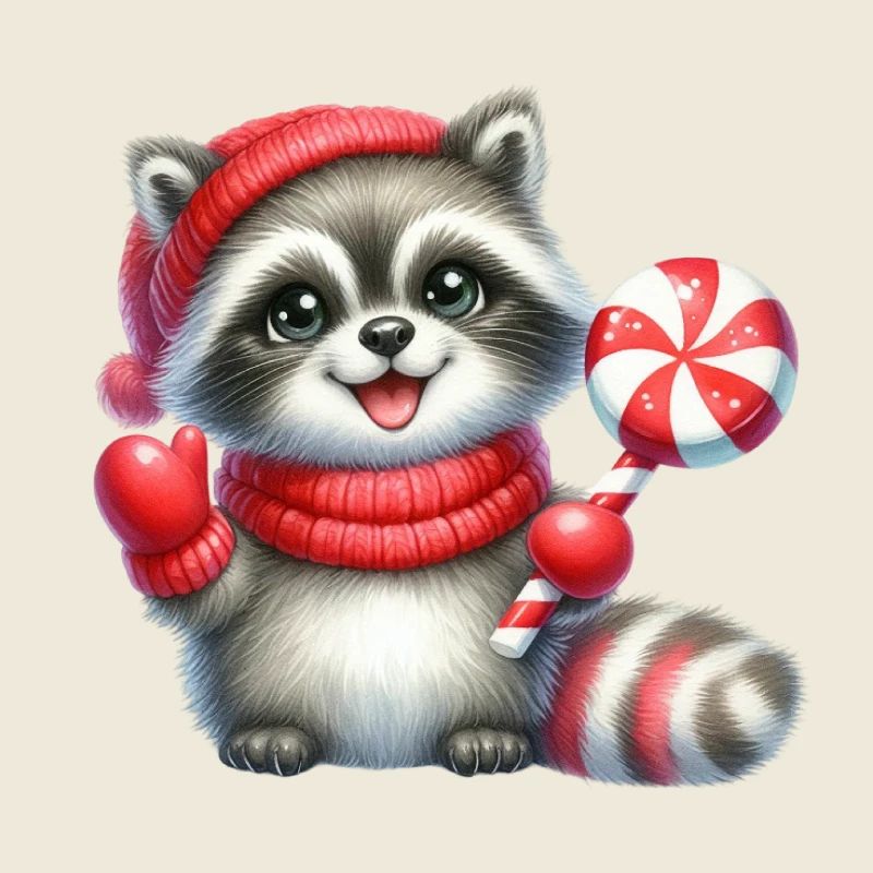 Gemütlicher Waschbär mit Zuckerstange