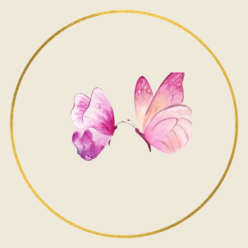 Papillon rose aquarelle en cercle