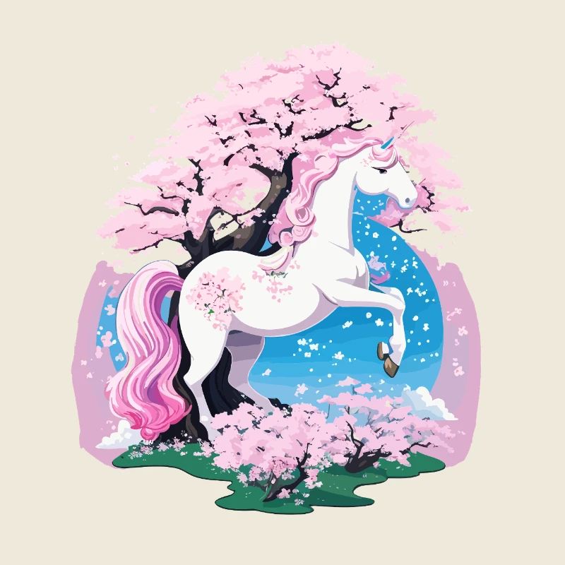 Pastel Unicorn in Cherry Blossom Forest