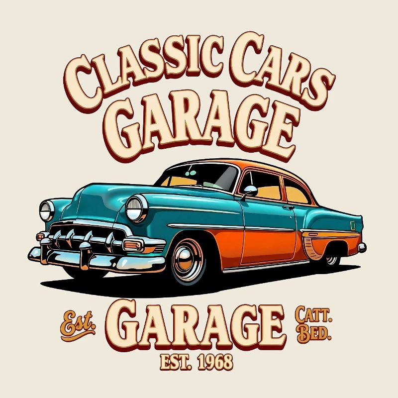 Klassische Autos Garage Druck