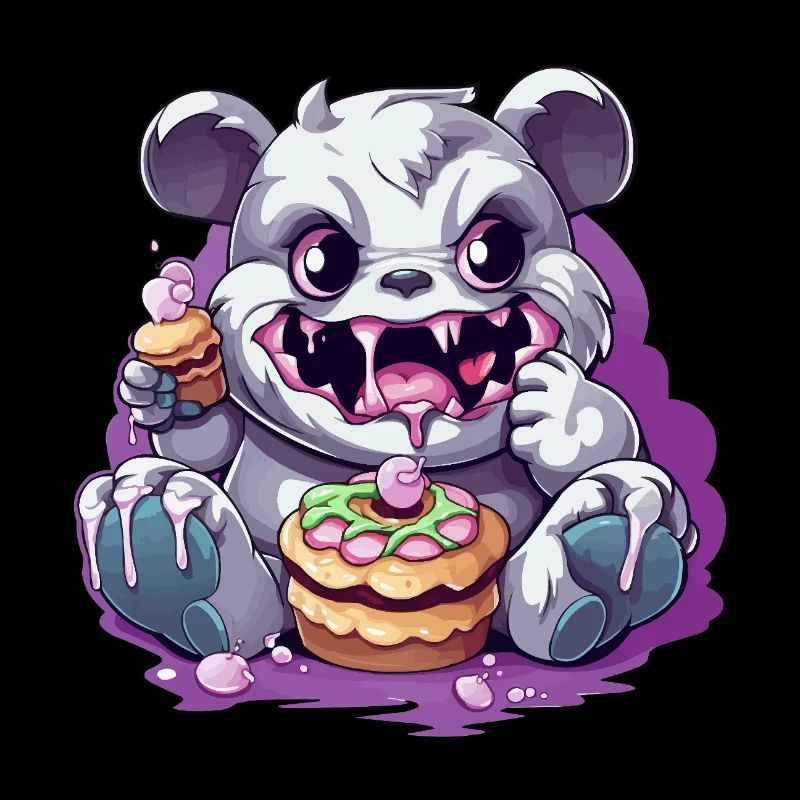 Süßer Panda-Monster mit Süßigkeiten