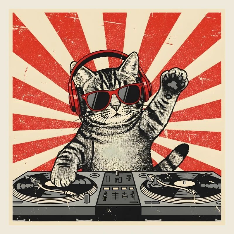 Katzen-DJ Retro Pop Art