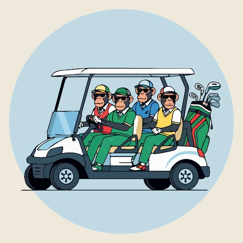 Golftruppe im Golfwagen