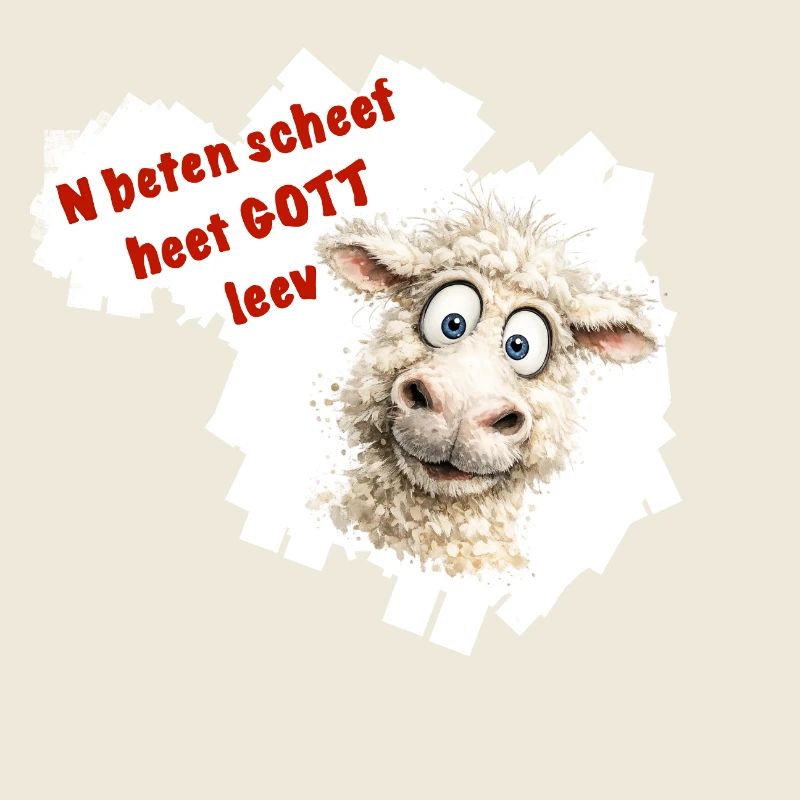 Funny sheep cartoon with red text