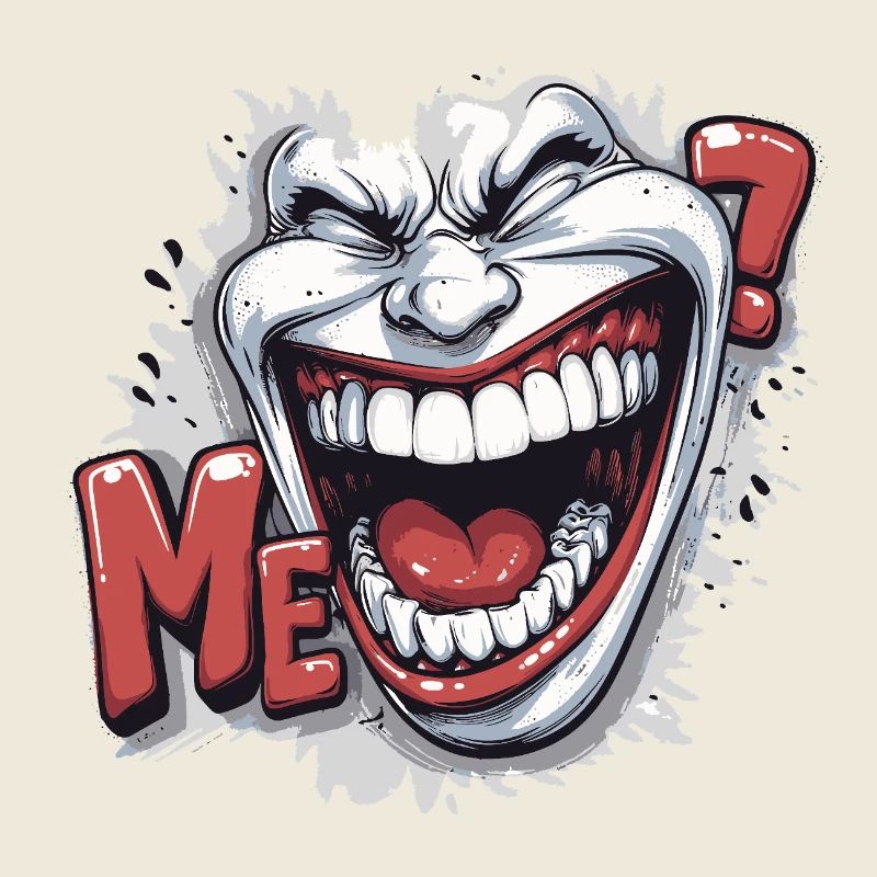Crazy Laughing white face in a comics style