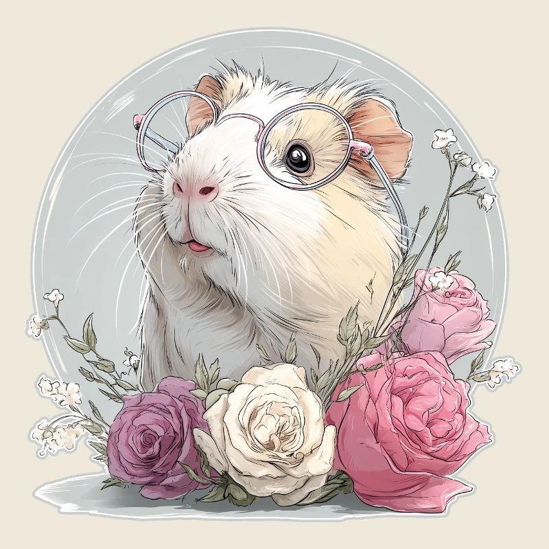 Cobaye avec des fleurs et des verres