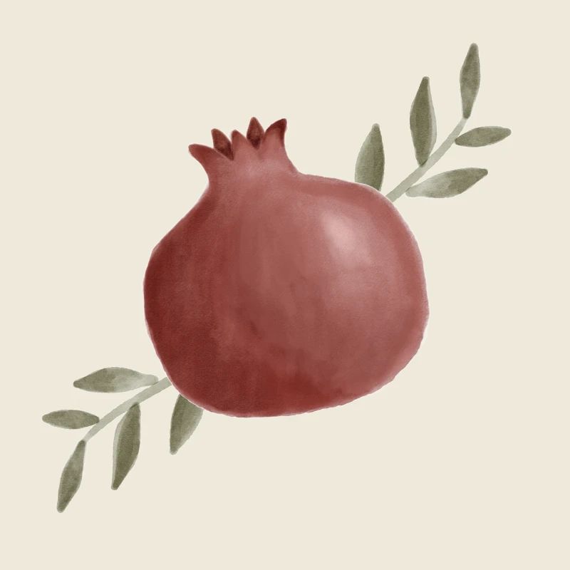 Aquarell Granatapfel mit Blättern