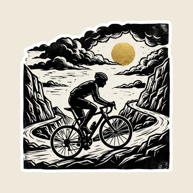 Radfahrer Brücke Holzschnitt Stil