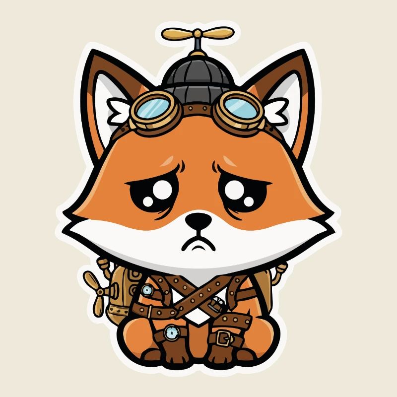 Little Fox Aviator Steampunk Trauriger Propeller