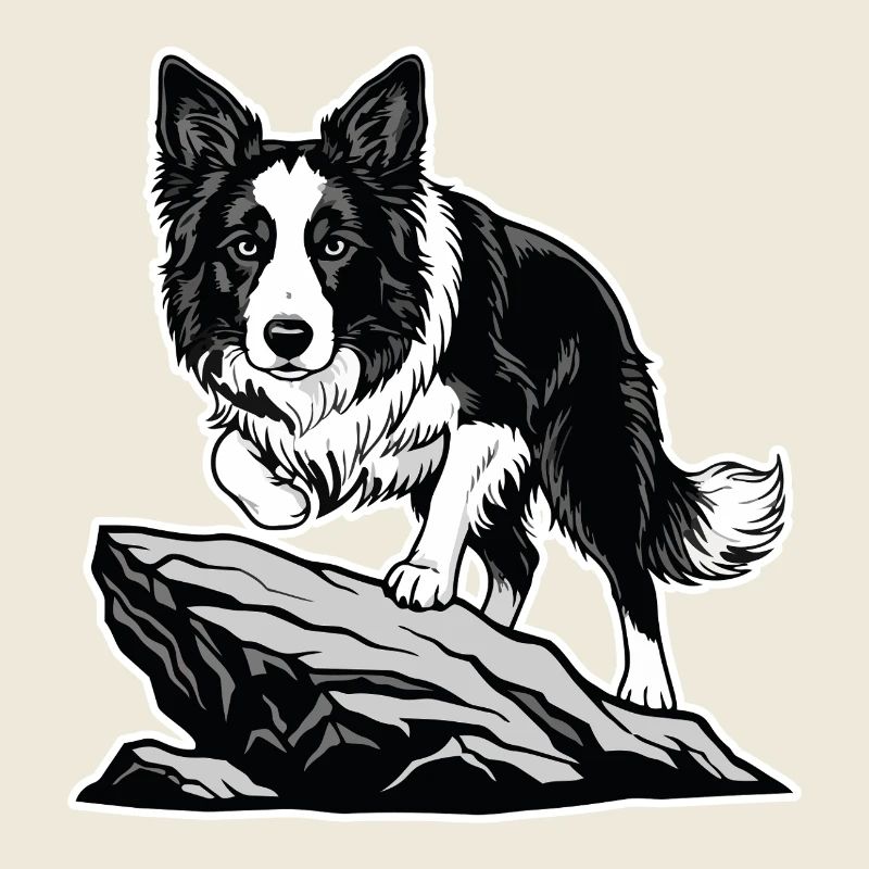 Chien Border Collie sur Rocher Portrait Agilité