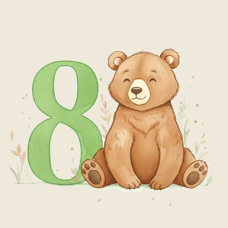 Ours aquarelle avec le numéro 8