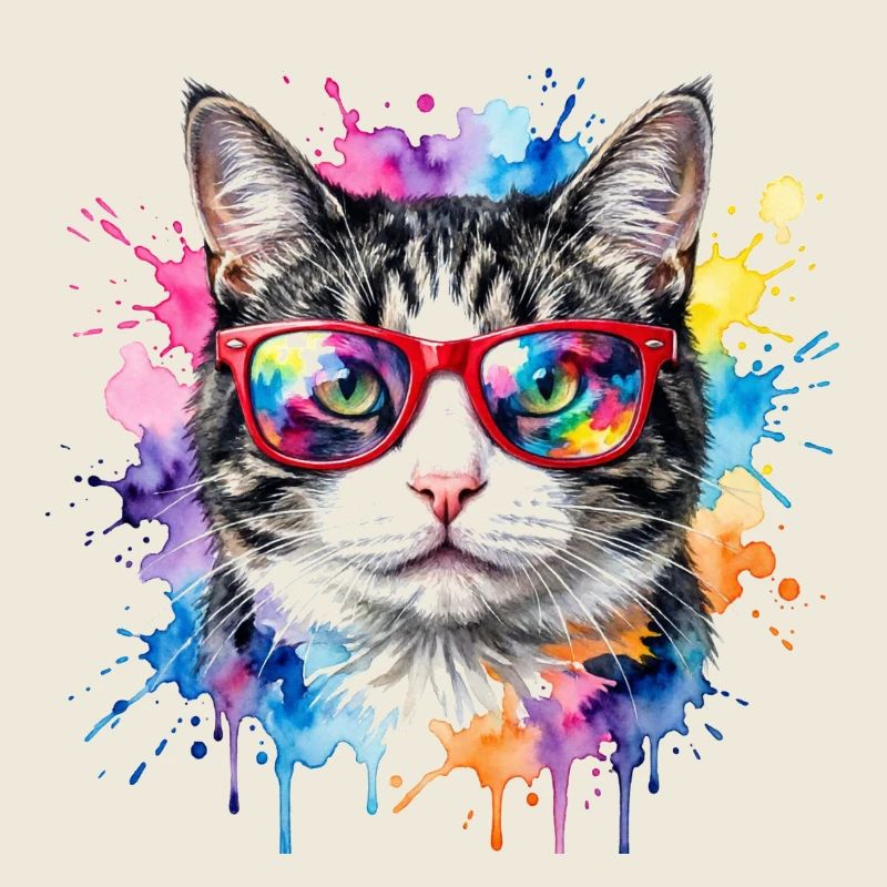 Cadeau de visage de chat en aquarelle arc-en-ciel