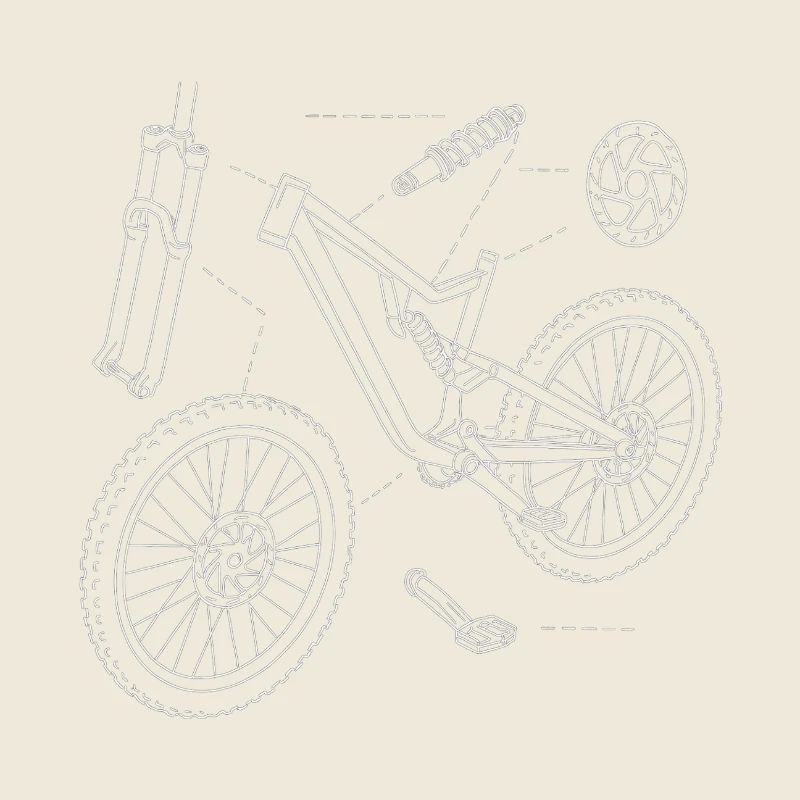 DH-Bike Explosionszeichnung: MTB Technik Skizze