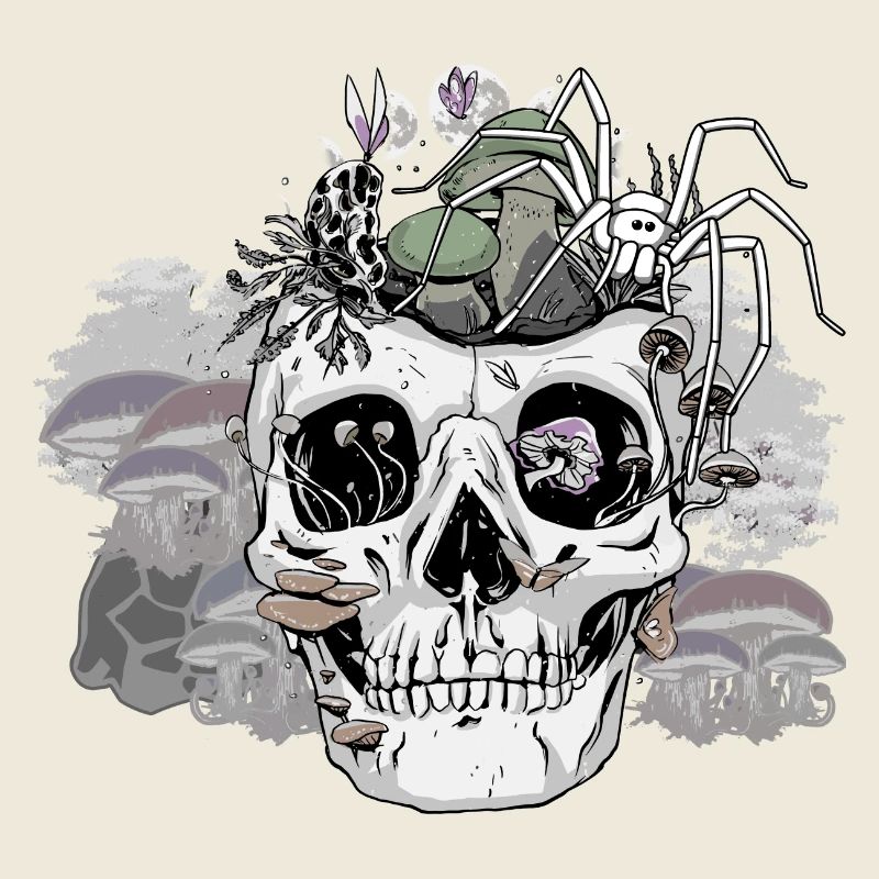Horror Halloween Spider Skull Autumn Mushrooms