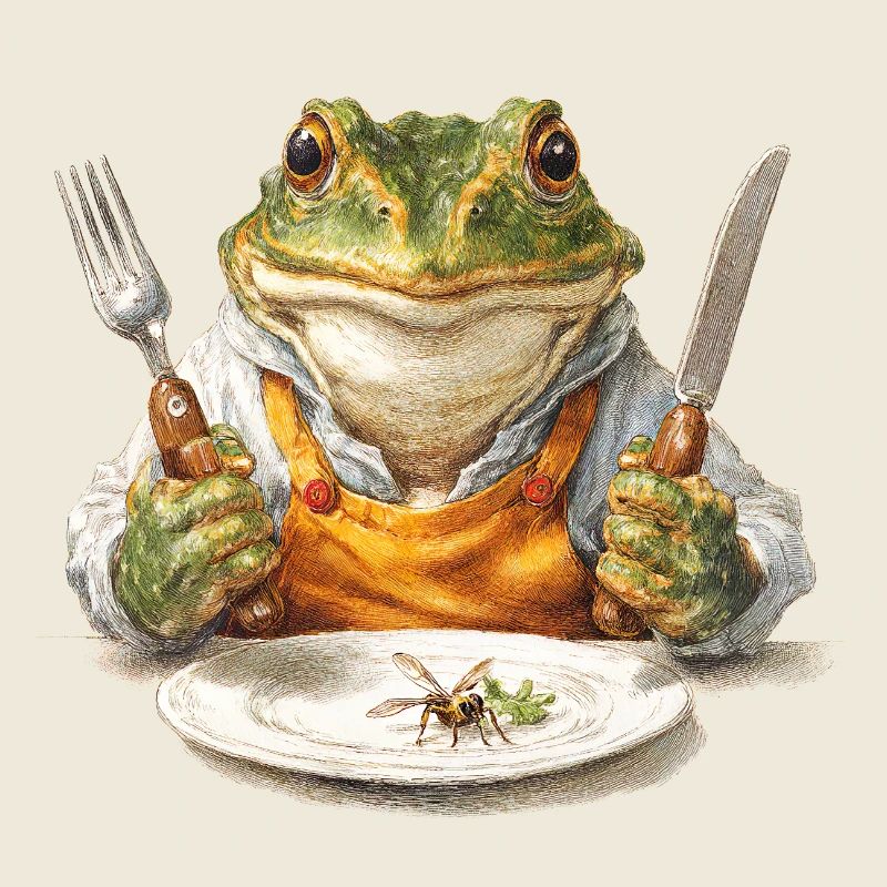 Froschkoch mit Gabel und Messer