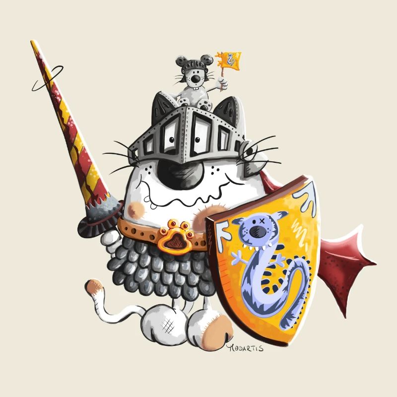 Katze als Ritter in Ritterrüstung Burg Mittelalter
