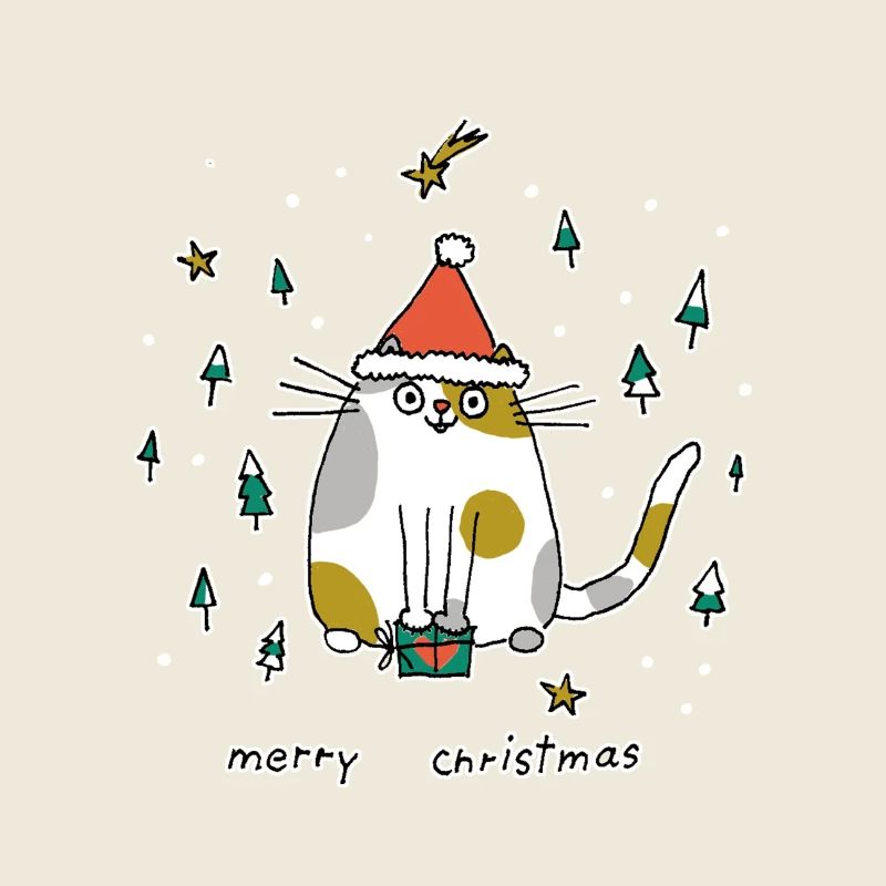 Dicke Katze mit Santa Mütze Weihnachten Cartoon