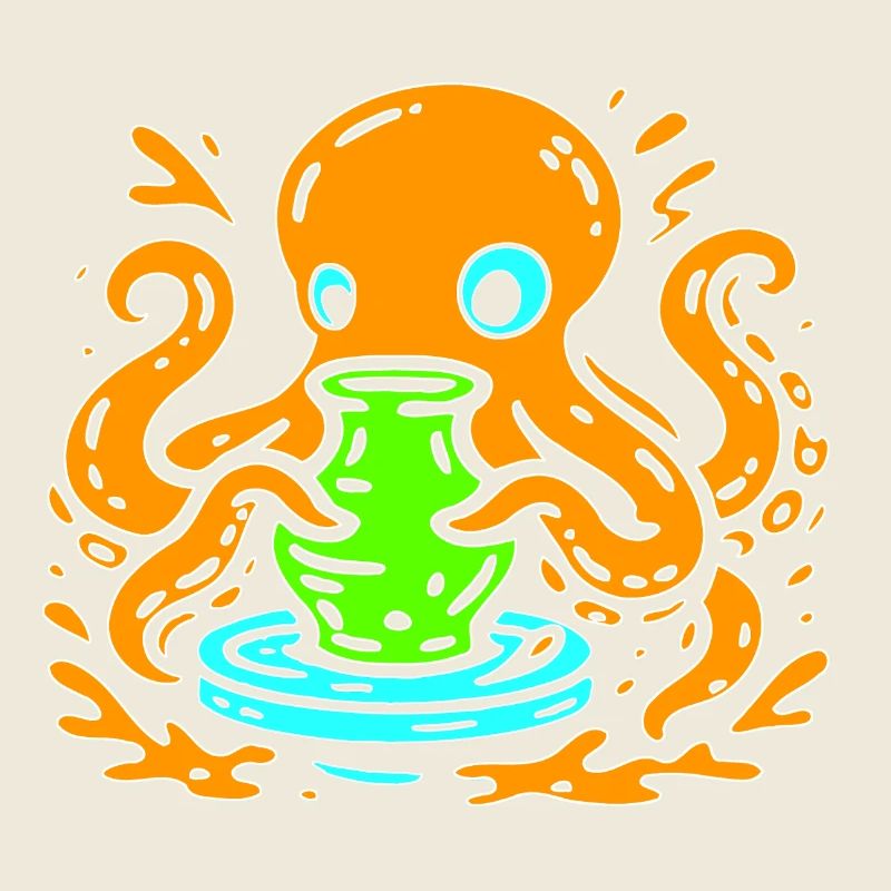 Orange Octopus Pop Art mit Vase